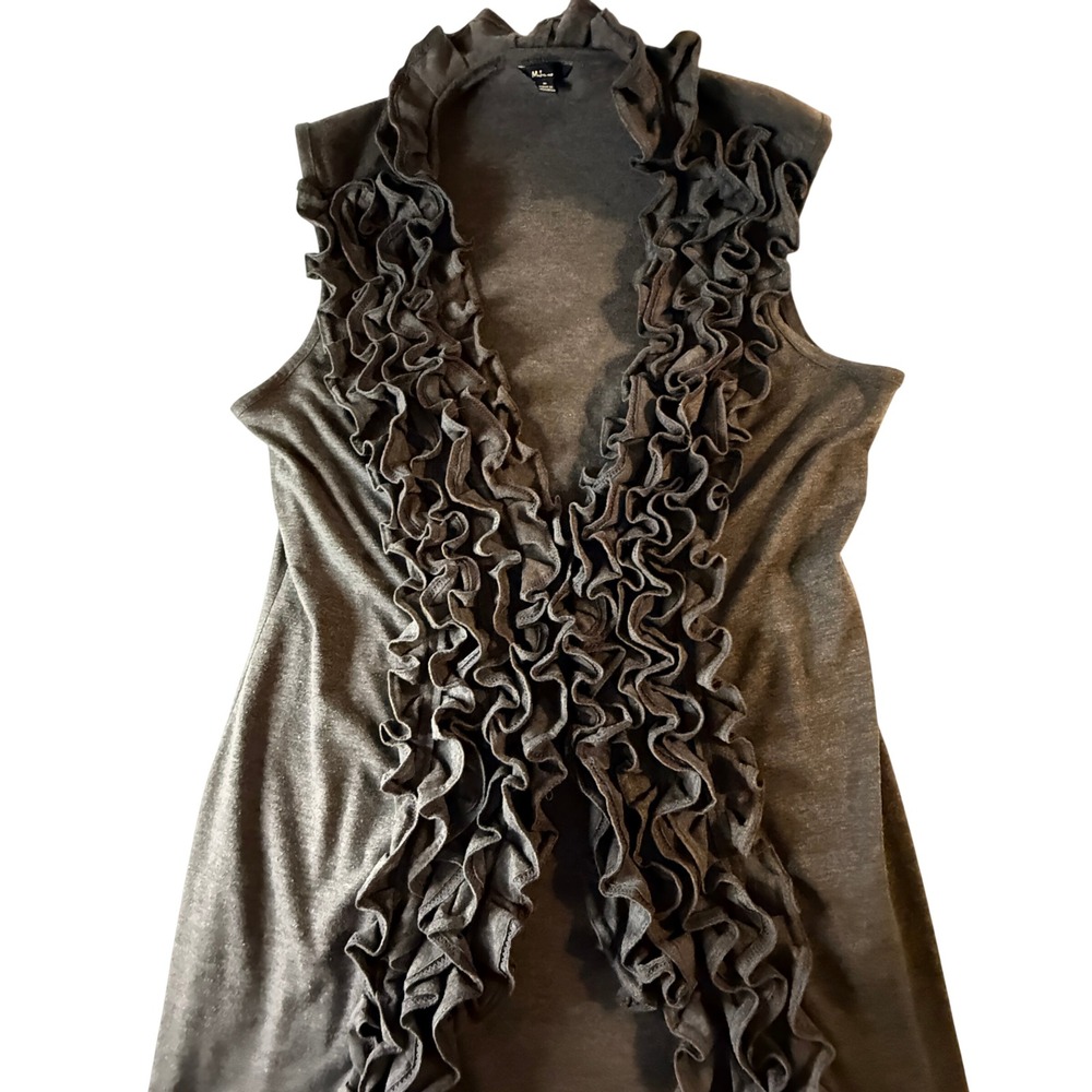 Milano Gray Ruffle Front Sleeveless V-Neck Tunic Top Women's M